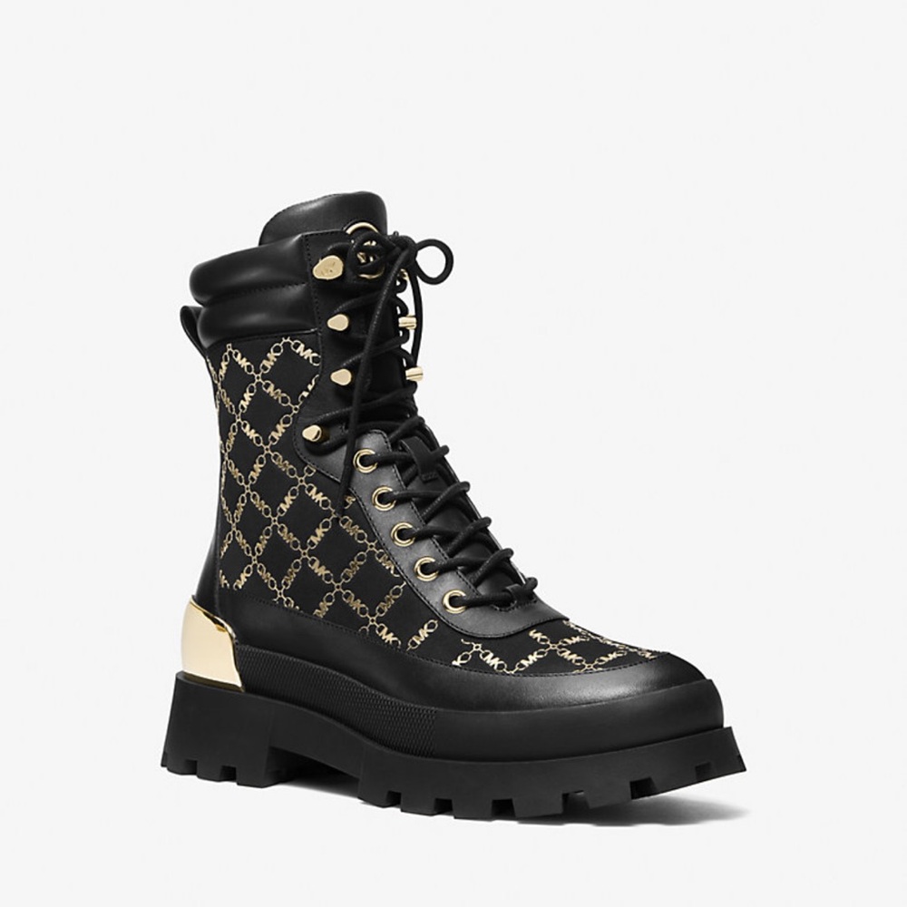Michaels Black Combat Boots with Gold Detailing - Picture 4 of 10